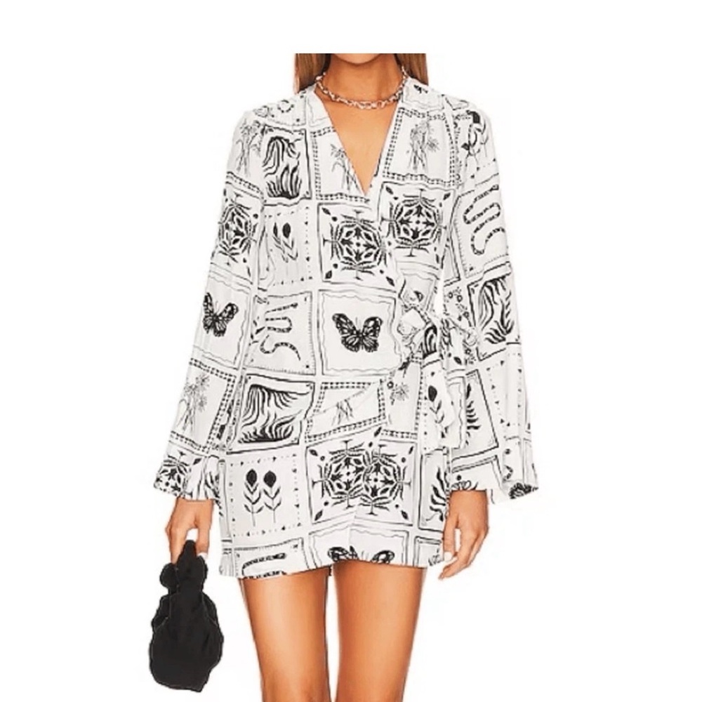 L’Academie Hillia mini wrap dress in Ivory & Black Frames